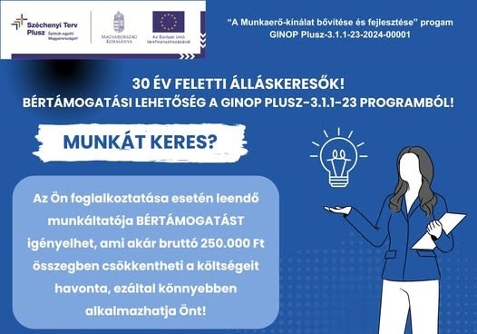 Bértámogatás 30 év felettieknek a GINOP Plusz programban
